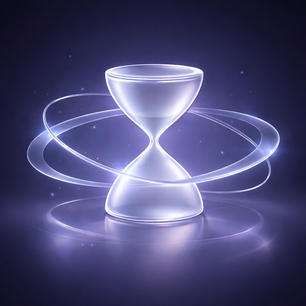 Abstract glass hourglass representing domain authority and trust.