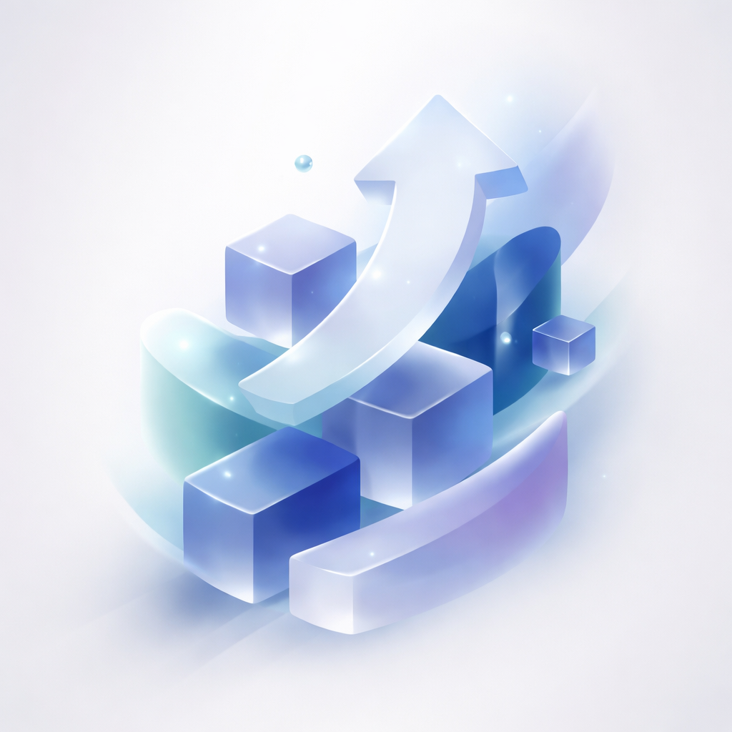 Abstract representation of AI transforming marketing with geometric shapes and soft glows.