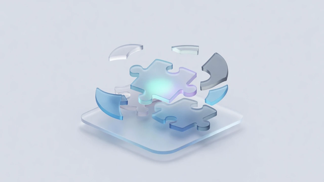 Illustration of content gaps represented by glowing puzzle piece in glassmorphism style