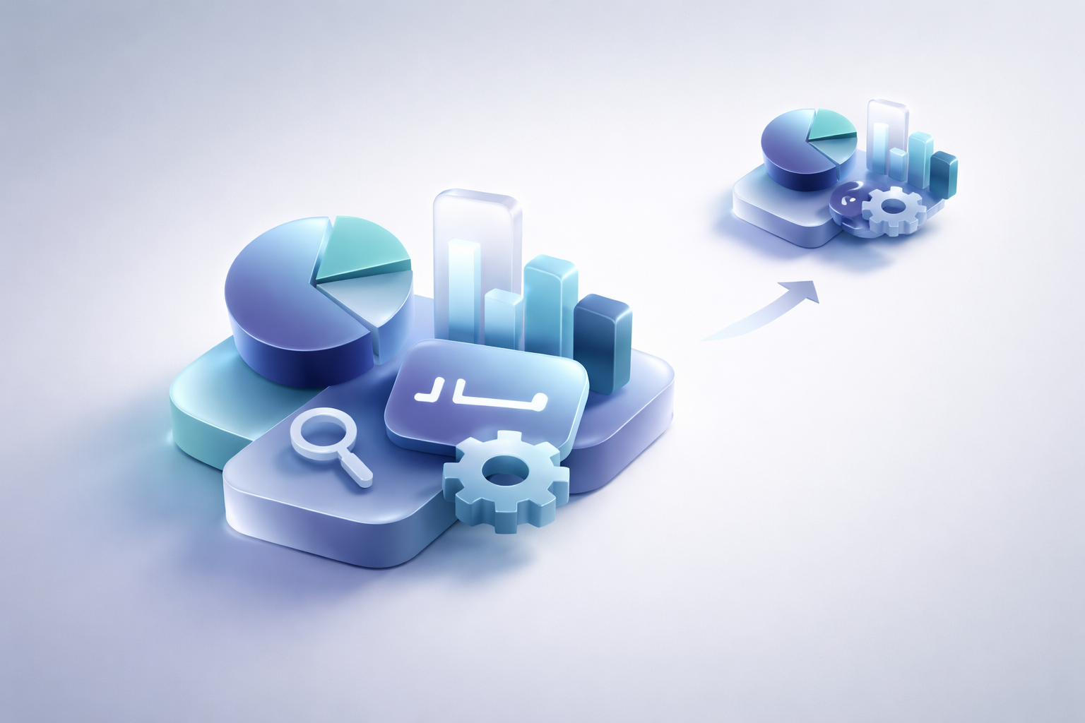 Abstract representation of different software functionalities, with some moving away from a central cluster.