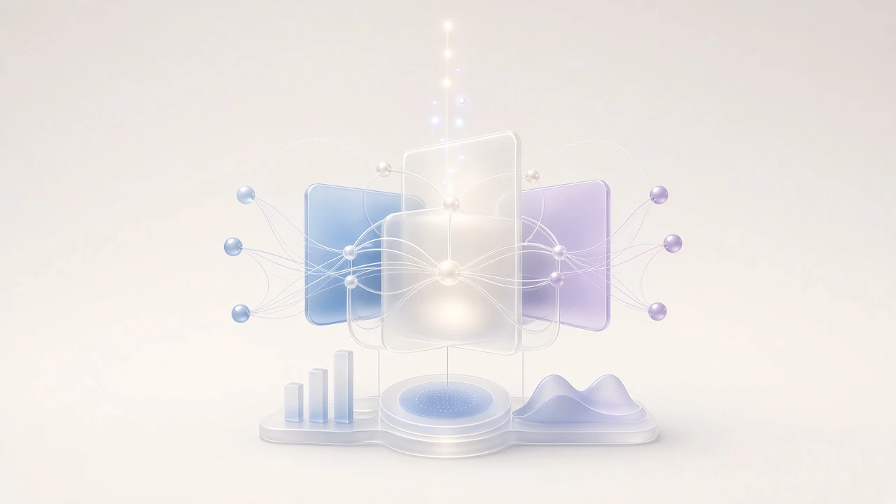 Glowing glass nodes representing AI visibility tracking