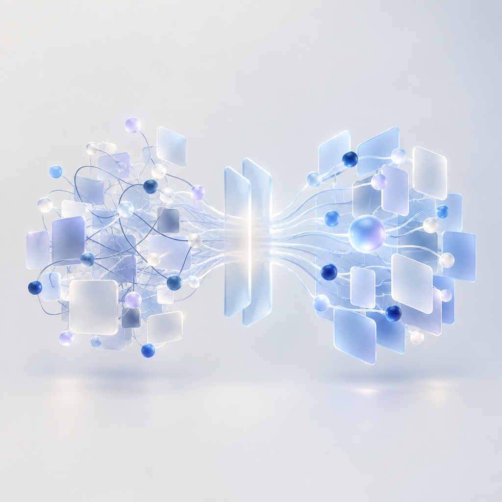Two connected glass networks representing competitor analysis