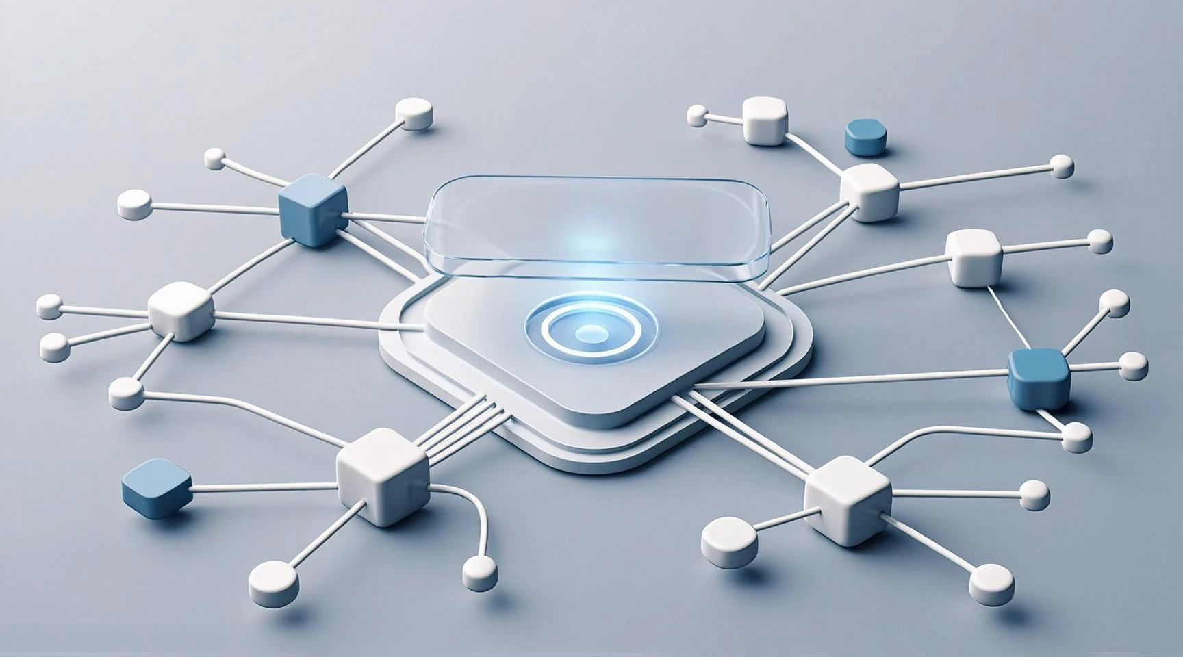 A glowing connection revealing a gap in a glass knowledge network