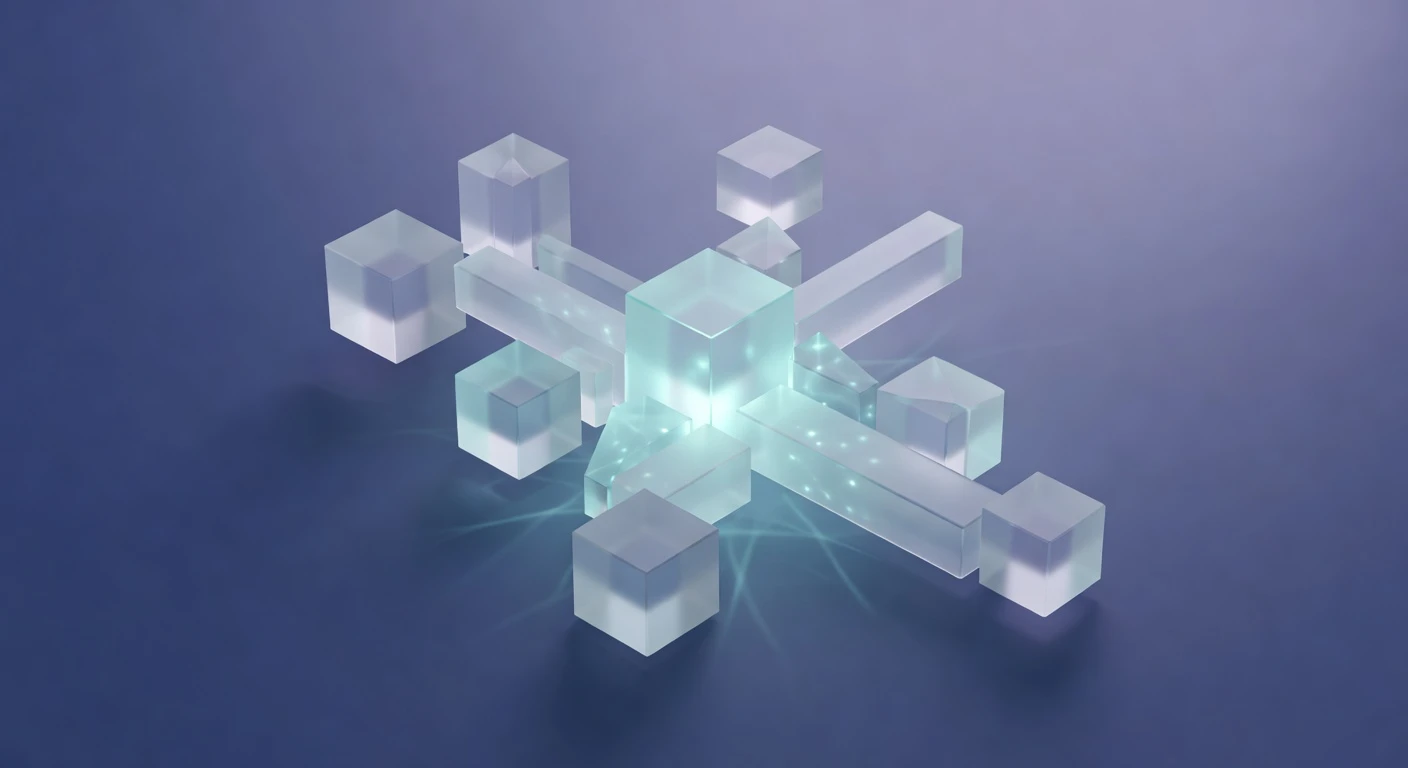 Floating glass prisms symbolizing AI citations and authority.