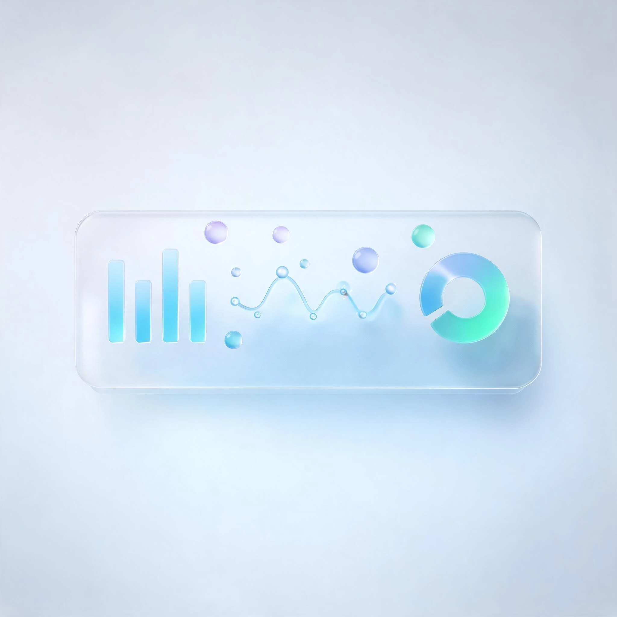 Frosted glass dashboard with glowing charts representing AI visibility and performance monitoring