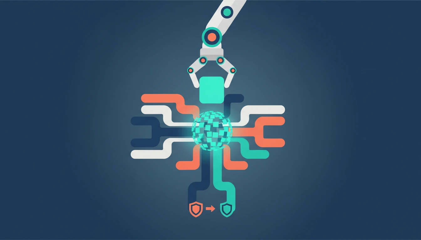 Robotic arm organizing digital blocks.