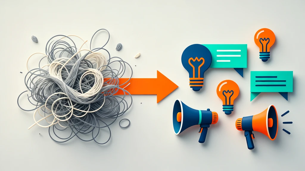 Abstract social media threads transforming into structured ad concepts.