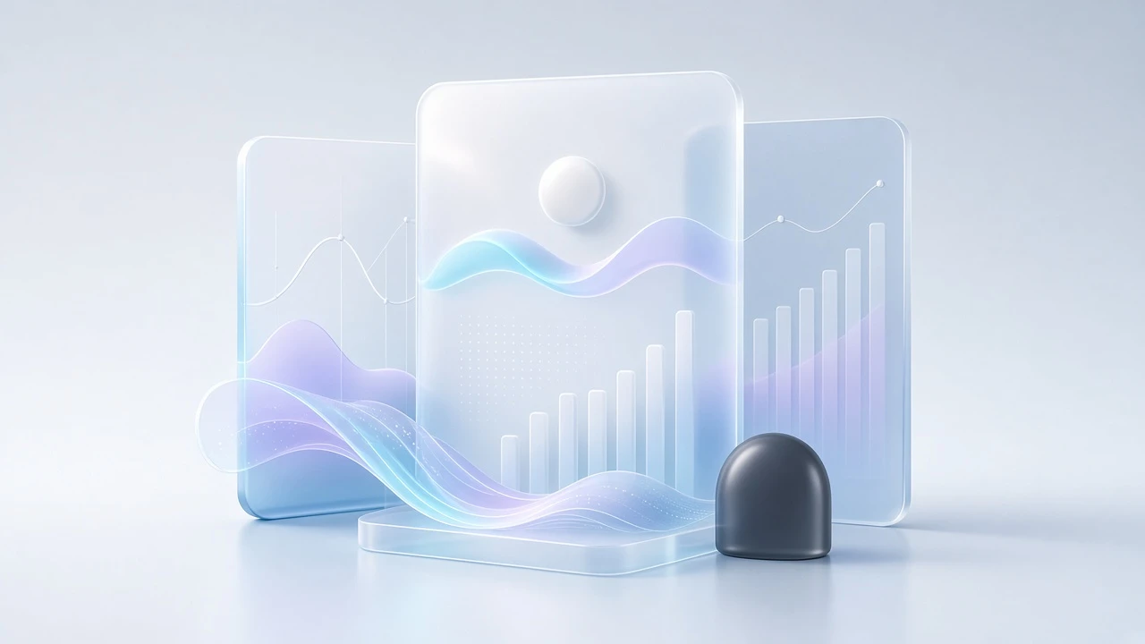 Glowing glass data forms representing AI visibility monitoring.