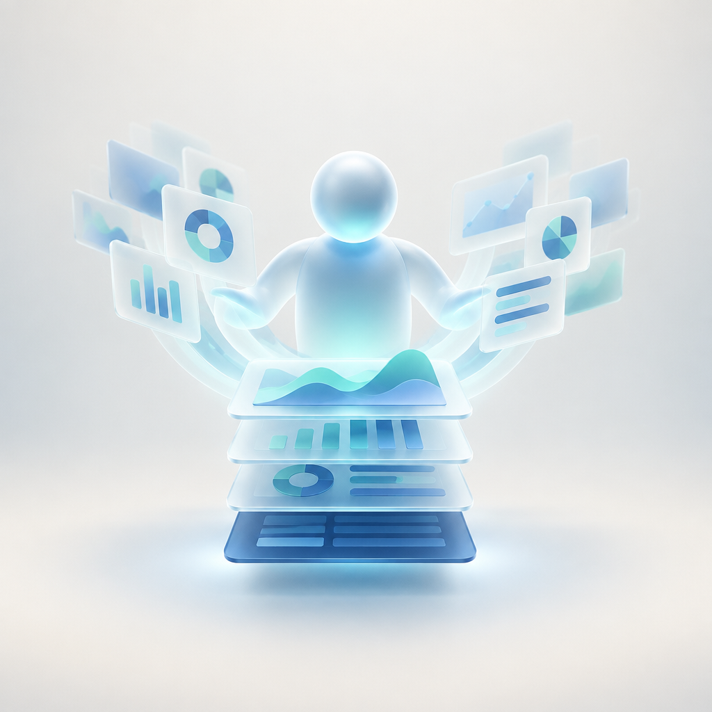 A glass agent organizes a broad cascade of data.
