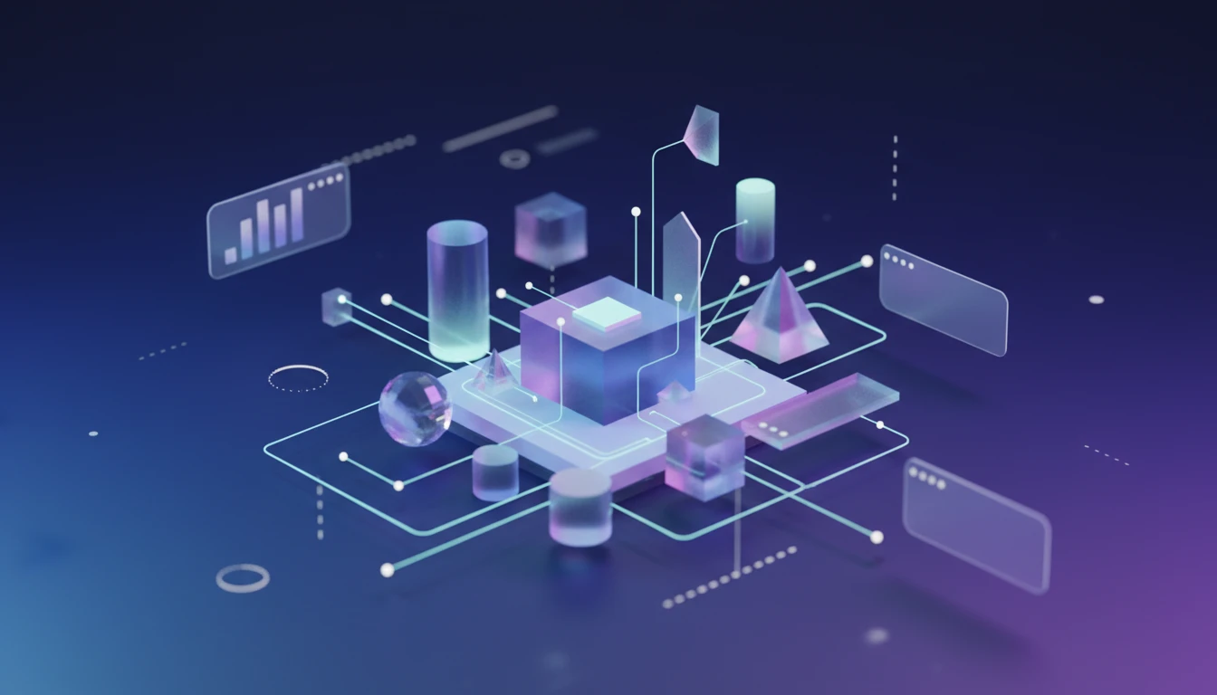 Abstract representation of AI processing with interconnected geometric shapes and glowing lines.