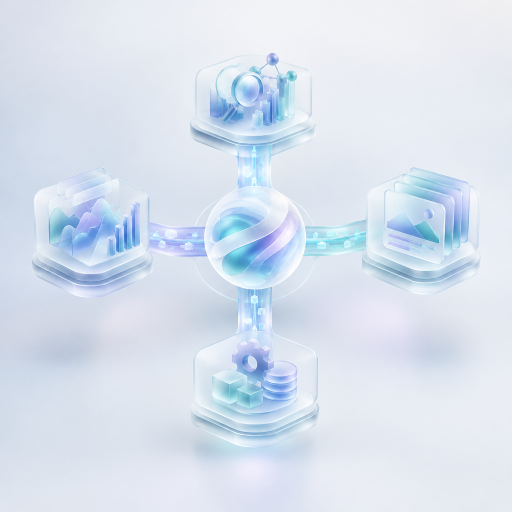 Frosted-glass modules connected in an autonomous workflow