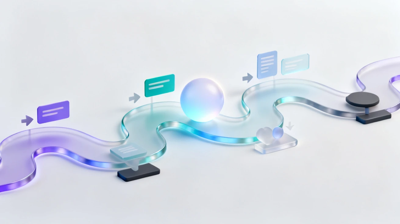 Connected glass stages showing a guided workflow