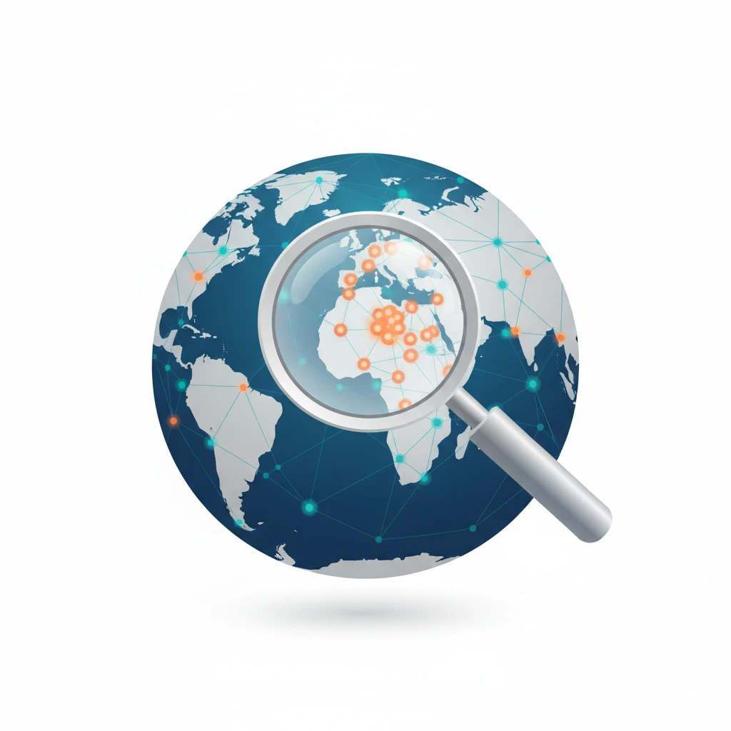 A globe with data connections, highlighting a specific area.