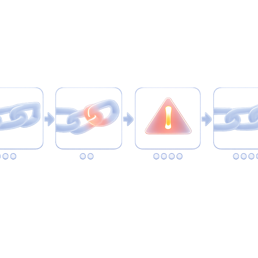 Broken glass chain link representing implementation error