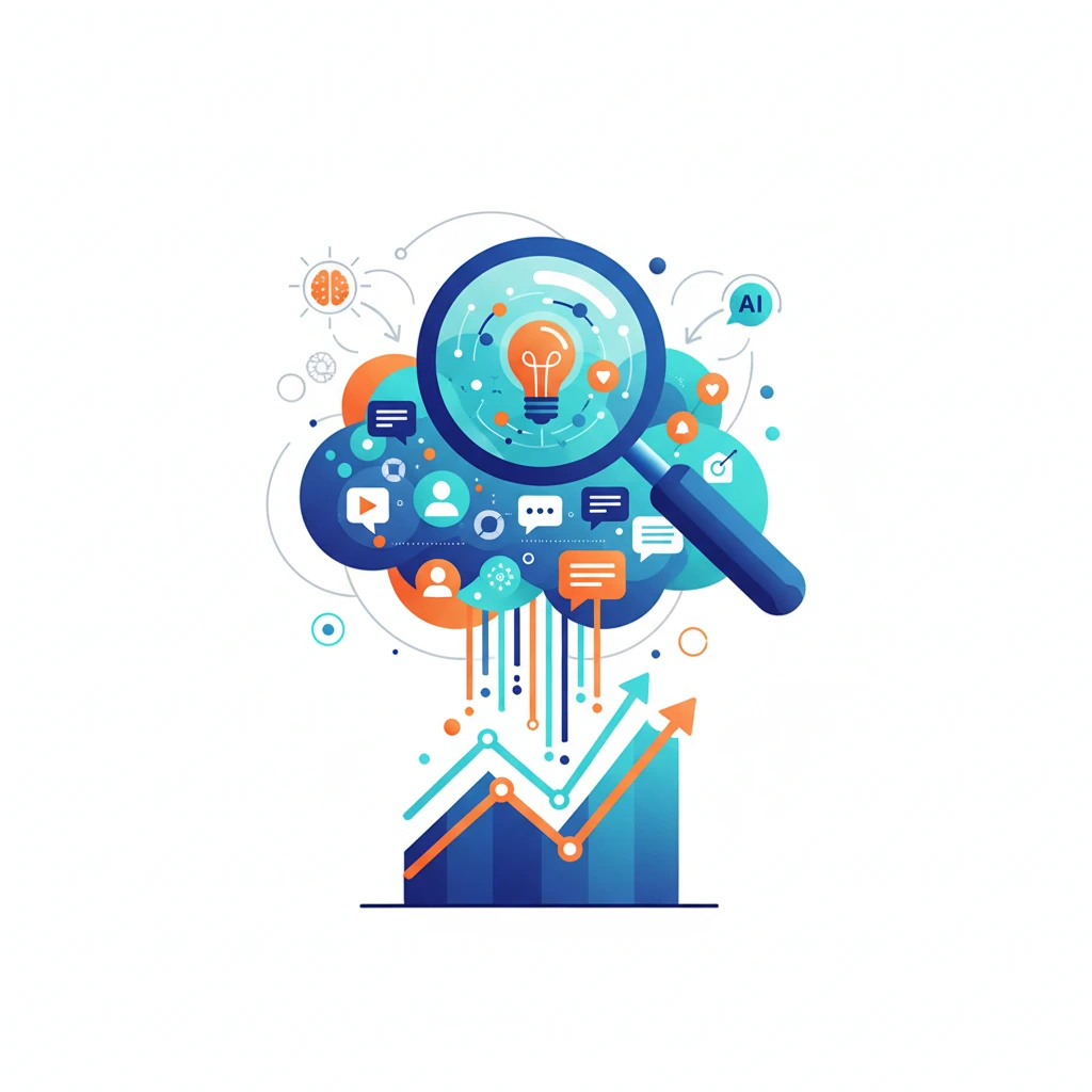 Magnifying glass over online discussions leading to revenue growth.