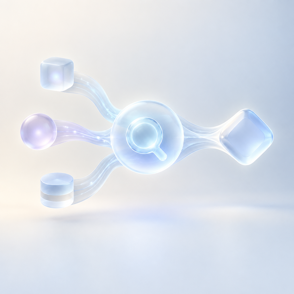 A glass search core gathers information from several sources.