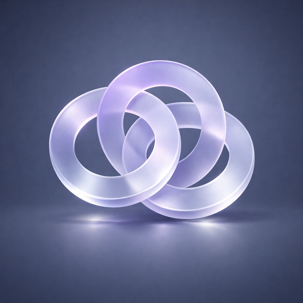 Three overlapping frosted glass rings representing the three C's.