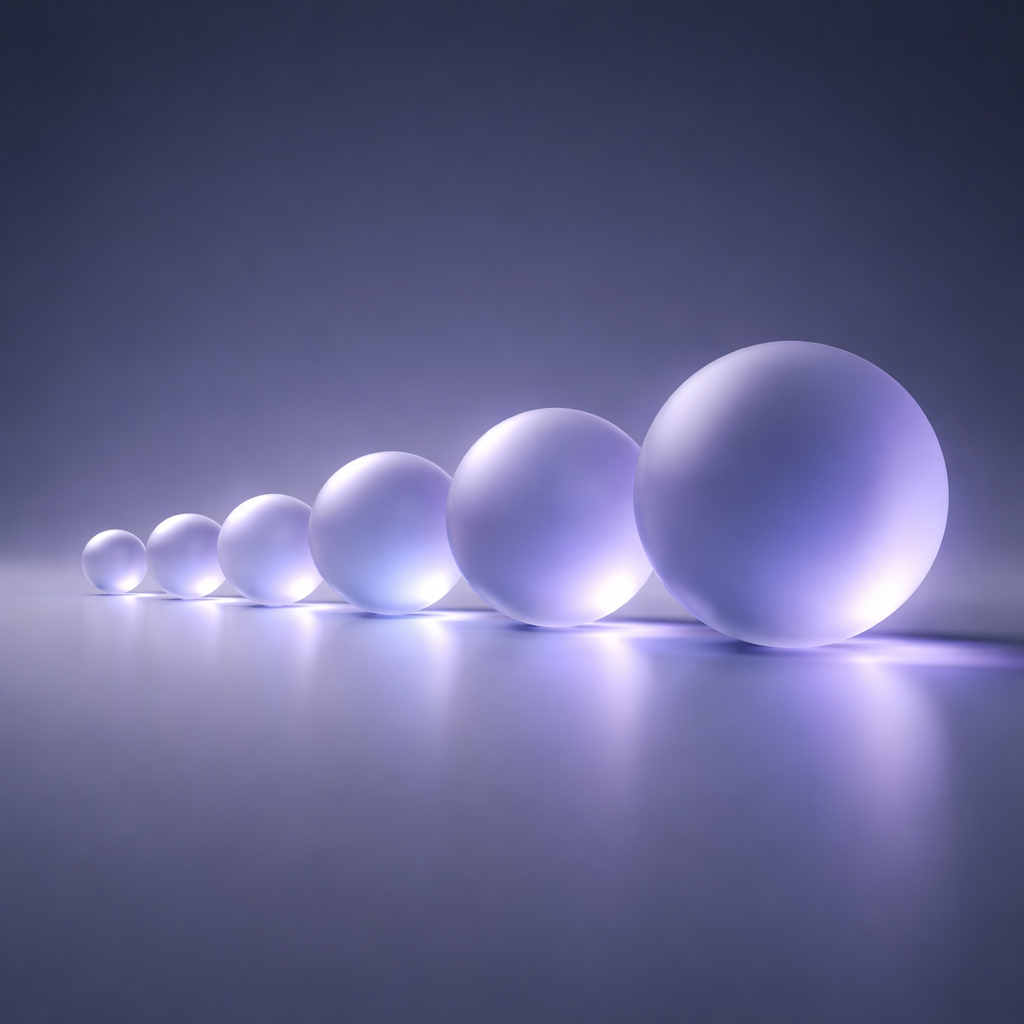 Abstract representation of a timeline using frosted glass spheres.