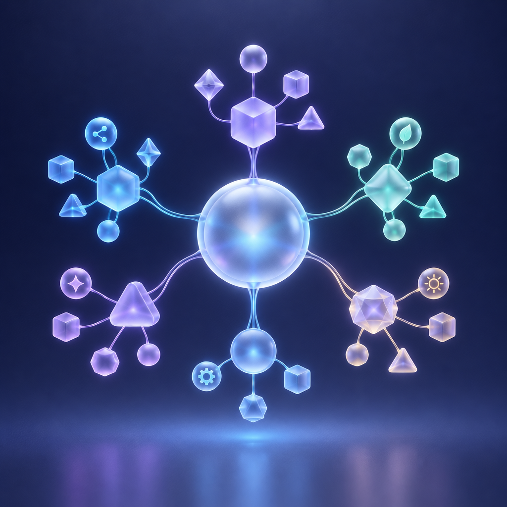 Abstract representation of a modular AI system architecture.
