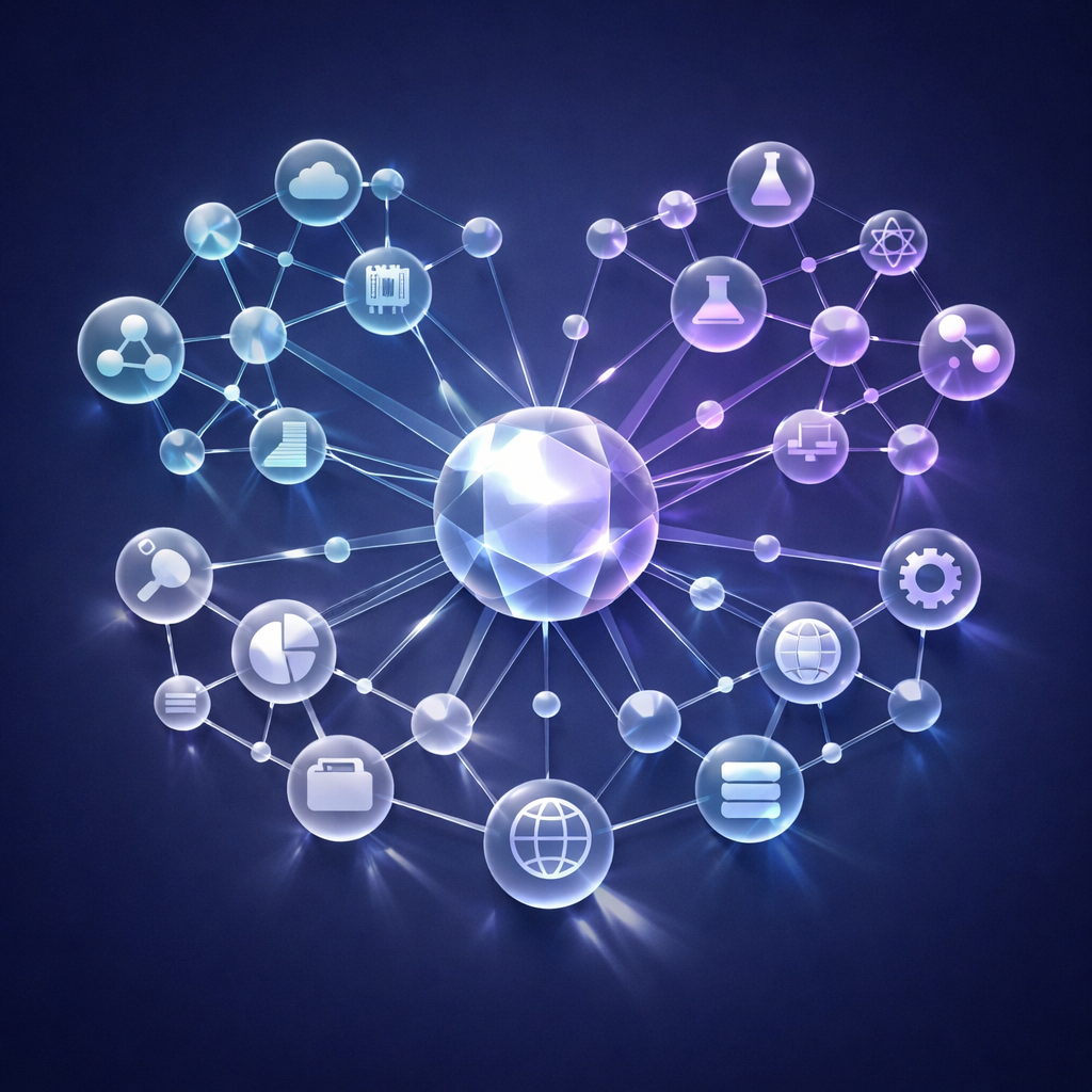 Abstract representation of AI-driven search and knowledge graphs