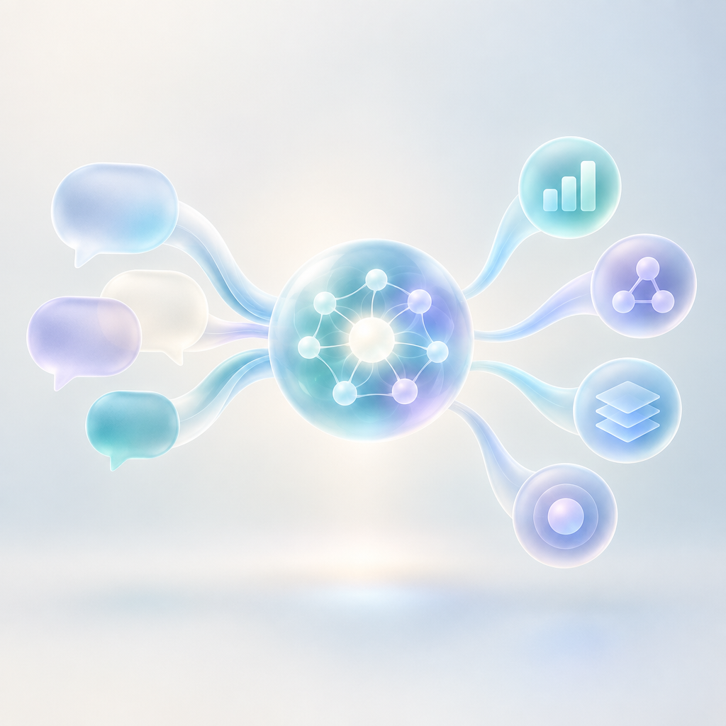 Abstract conversation signals converge into a connected pattern of intent.