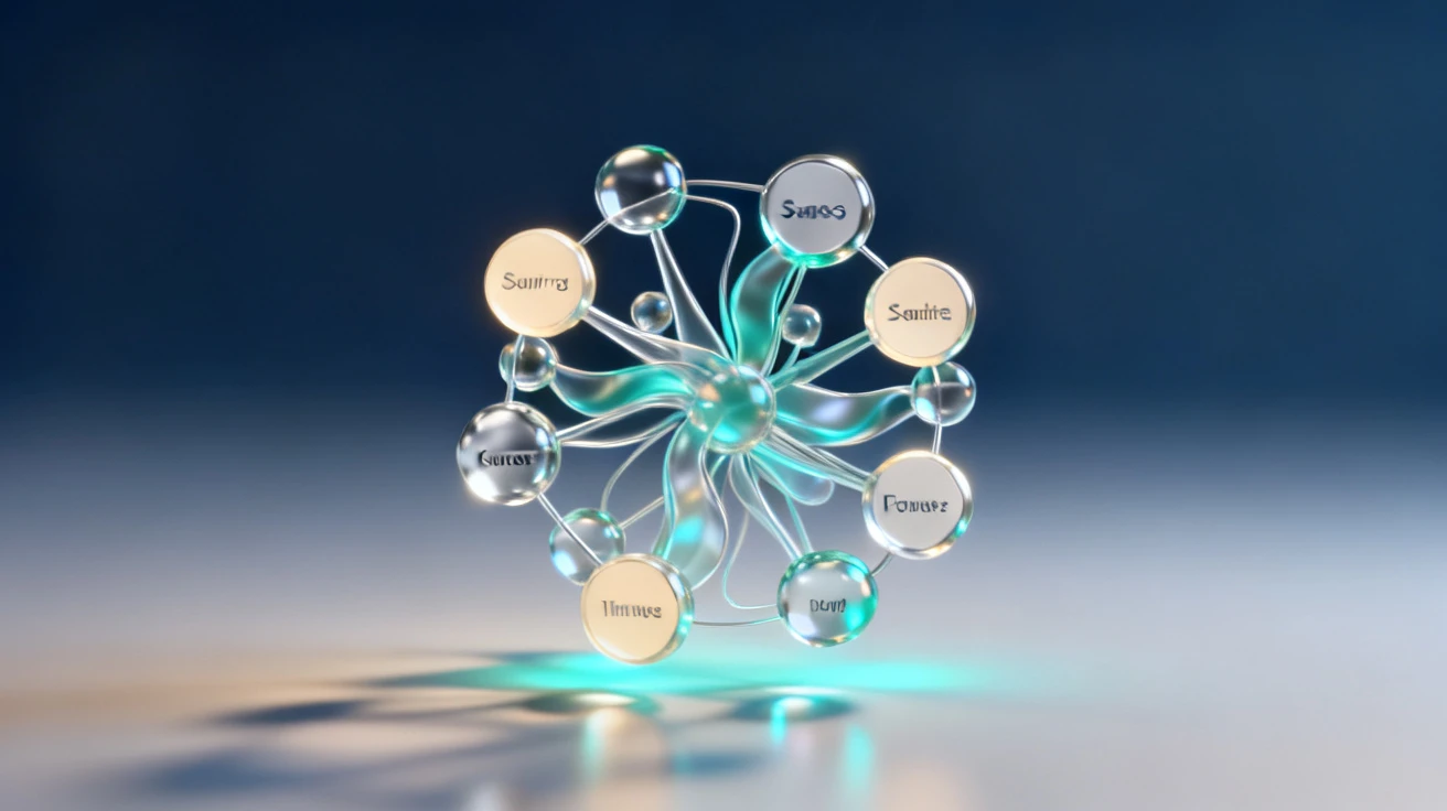 Connected data forms converging into a polished research workflow